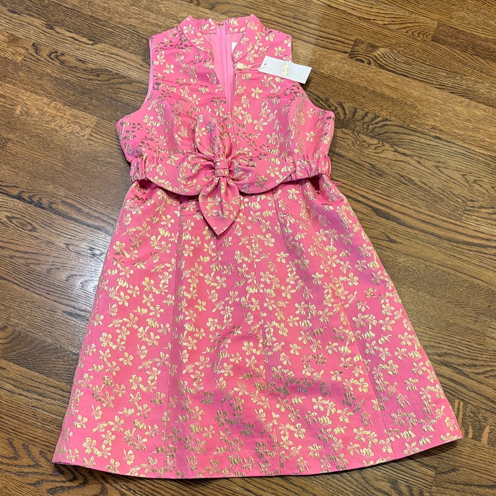 Lilly Pulitzer NWT DITSY Daisy Pink Metallic Floral belted Dress, 6